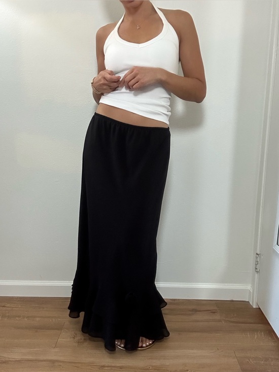 dressbarn Dresses & Skirts - Vintage Dressbarn Y2K Black Ruffle-Hem Maxi Skirt Rosette Chiffon Size L